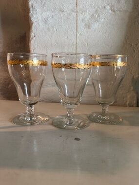Gold Rimmed Glass Goblets - Set of 3
